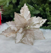 Flori Crăciun crem cu margini aurii, set 10 bucăți